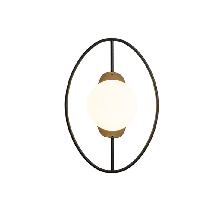 Lisslune | Metal Halo Ring Wall Light Minimalist 1 Head Black/Gold Finish Wall Lamp with Sphere White Glass Shade