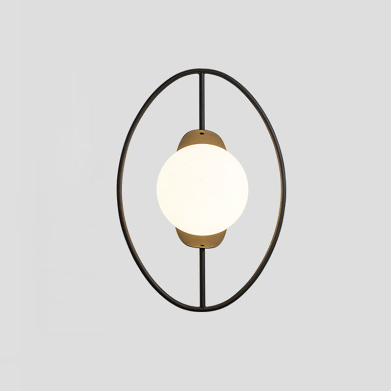 Lisslune | Metal Halo Ring Wall Light Minimalist 1 Head Black/Gold Finish Wall Lamp with Sphere White Glass Shade