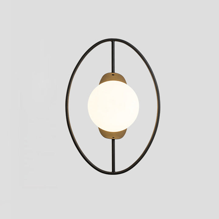 Lisslune | Metal Halo Ring Wall Light Minimalist 1 Head Black/Gold Finish Wall Lamp with Sphere White Glass Shade