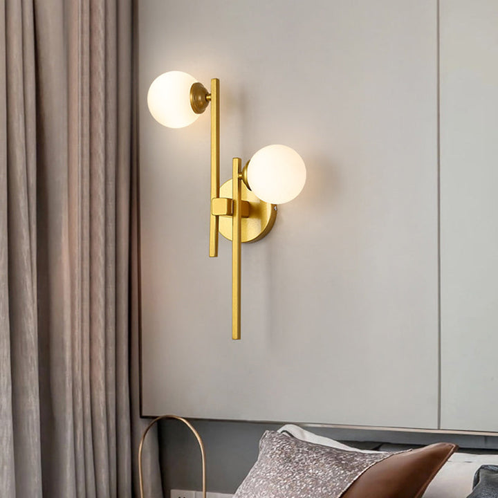 Lisslune | 2 Lights Living Room Wall Lighting Post Modern Gold Wall Lamp with Sphere Opal Glass Shade
