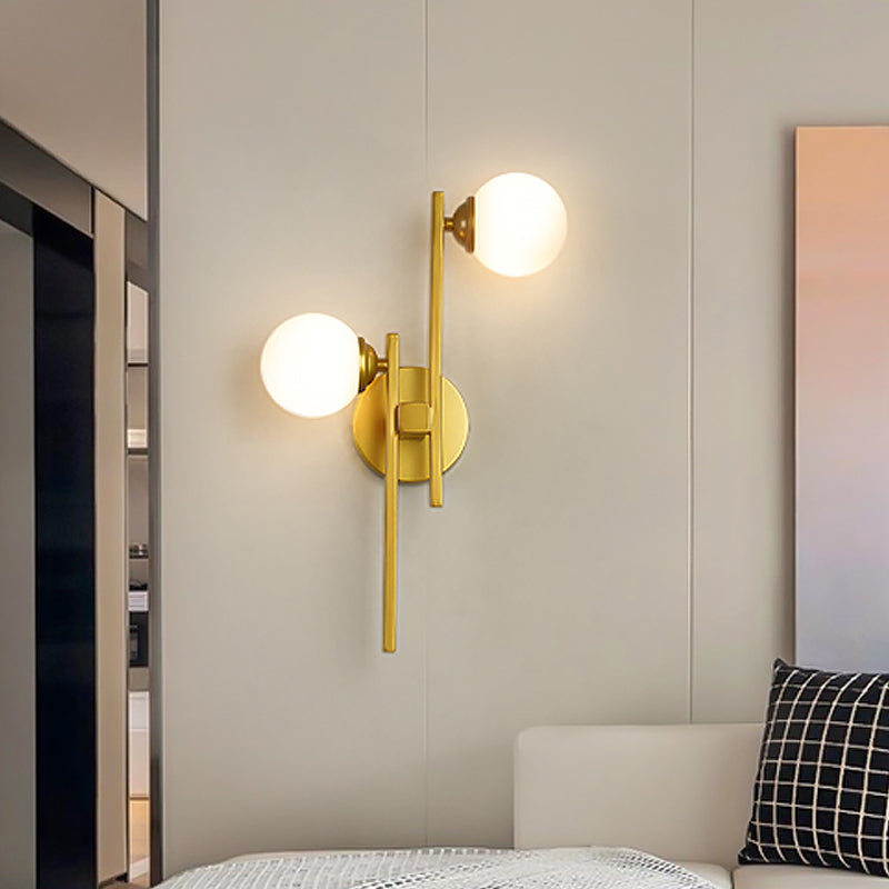 Lisslune | 2 Lights Living Room Wall Lighting Post Modern Gold Wall Lamp with Sphere Opal Glass Shade