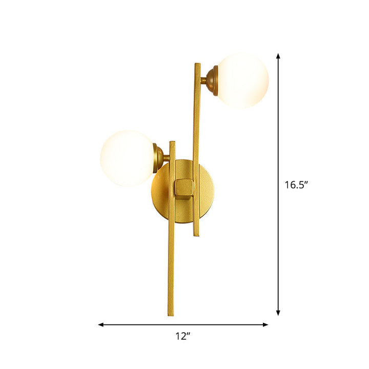 Lisslune | 2 Lights Living Room Wall Lighting Post Modern Gold Wall Lamp with Sphere Opal Glass Shade