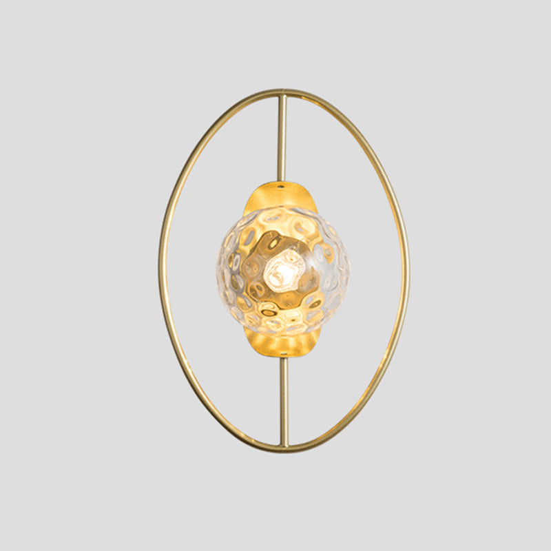 Lisslune | Clear Dimpled Glass Orb Wall Light Modern 1-Lamp Black/Gold Wall Lamp with Ring Detail