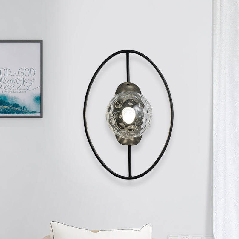 Lisslune | Clear Dimpled Glass Orb Wall Light Modern 1-Lamp Black/Gold Wall Lamp with Ring Detail