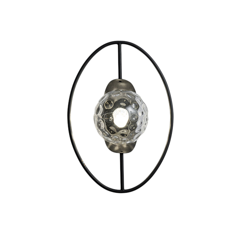 Lisslune | Clear Dimpled Glass Orb Wall Light Modern 1-Lamp Black/Gold Wall Lamp with Ring Detail