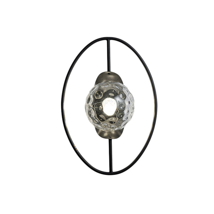 Lisslune | Clear Dimpled Glass Orb Wall Light Modern 1-Lamp Black/Gold Wall Lamp with Ring Detail