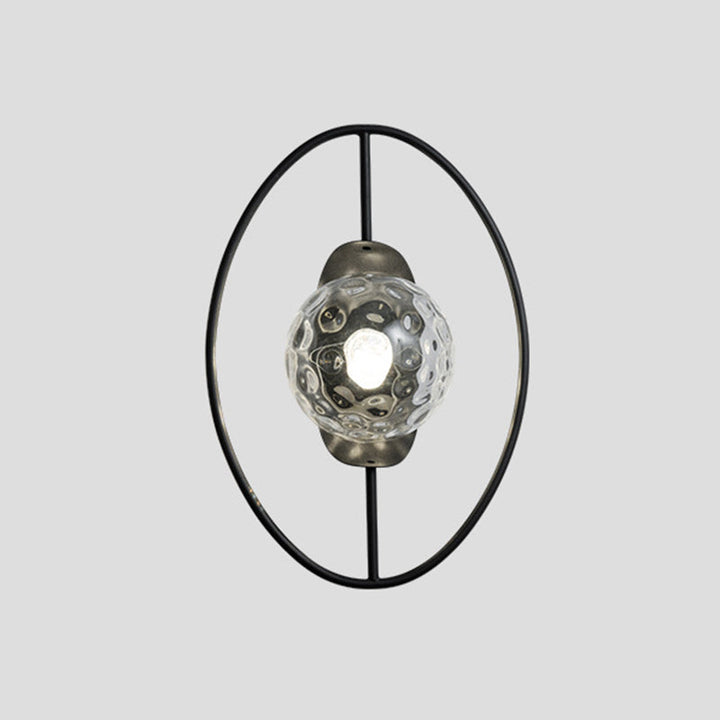 Lisslune | Clear Dimpled Glass Orb Wall Light Modern 1-Lamp Black/Gold Wall Lamp with Ring Detail