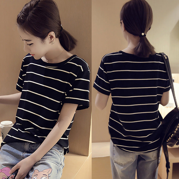 Women's striped T-shirt with short sleeves and a casual fit Lisslune