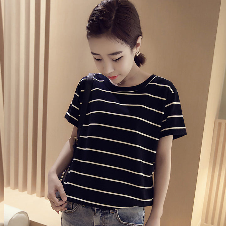 Women's striped T-shirt with short sleeves and a casual fit Lisslune