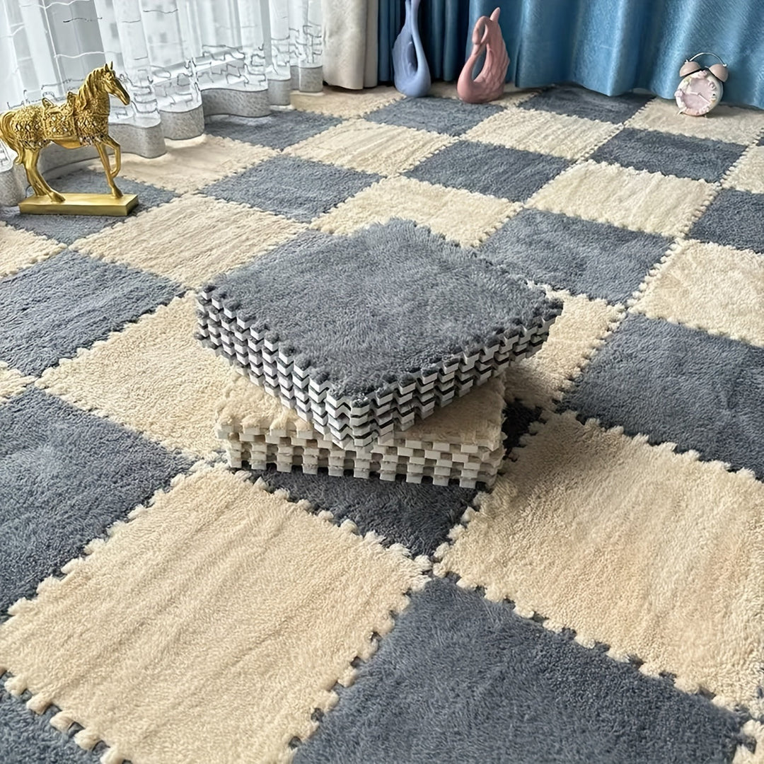 Rynx | 40-piece Thickened Modern Plush Carpet] 40-piece Modern Plush Patchwork Thickened Carpet for Bedroom, Living Room, Wardrobe, Renovation of Rental Apartments, Suitable for All Seasons