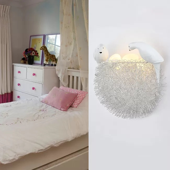 Skørter | Balcony Toddler Nest Wall Lamp with Bird Decoration Resin Sweet White Wall Light