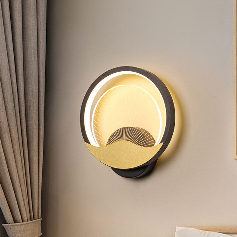 Lisslune | Ring Nightstand Wall Light Metal LED Modern Wall Light Fixture with Panel from Acrylic Shade in Black-Gold/White-Gold, White/Warm Light