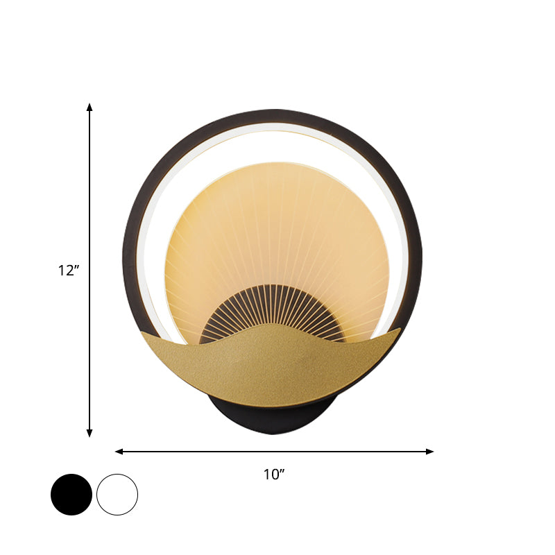Lisslune | Ring Nightstand Wall Light Metal LED Modern Wall Light Fixture with Panel from Acrylic Shade in Black-Gold/White-Gold, White/Warm Light