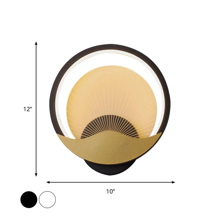 Lisslune | Ring Nightstand Wall Light Metal LED Modern Wall Light Fixture with Panel from Acrylic Shade in Black-Gold/White-Gold, White/Warm Light