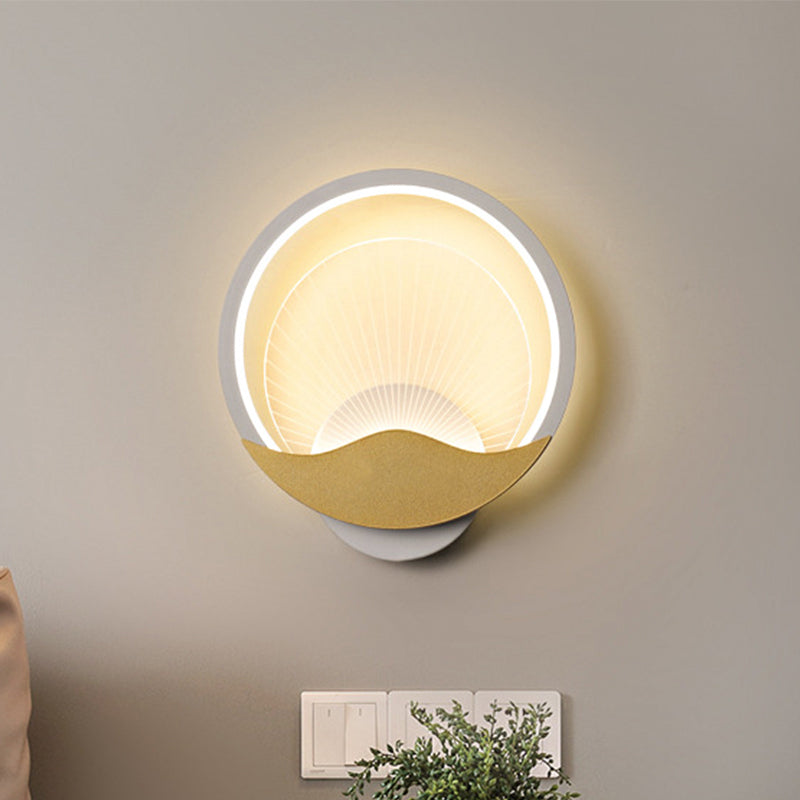 Lisslune | Ring Nightstand Wall Light Metal LED Modern Wall Light Fixture with Panel from Acrylic Shade in Black-Gold/White-Gold, White/Warm Light