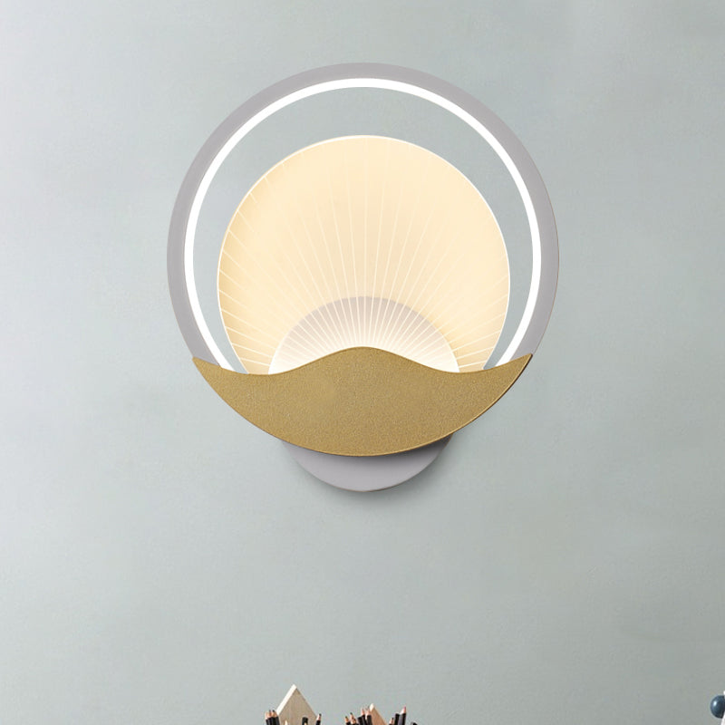 Lisslune | Ring Nightstand Wall Light Metal LED Modern Wall Light Fixture with Panel from Acrylic Shade in Black-Gold/White-Gold, White/Warm Light