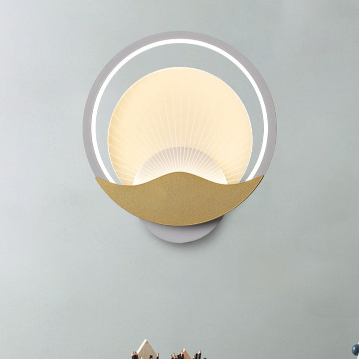 Lisslune | Ring Nightstand Wall Light Metal LED Modern Wall Light Fixture with Panel from Acrylic Shade in Black-Gold/White-Gold, White/Warm Light