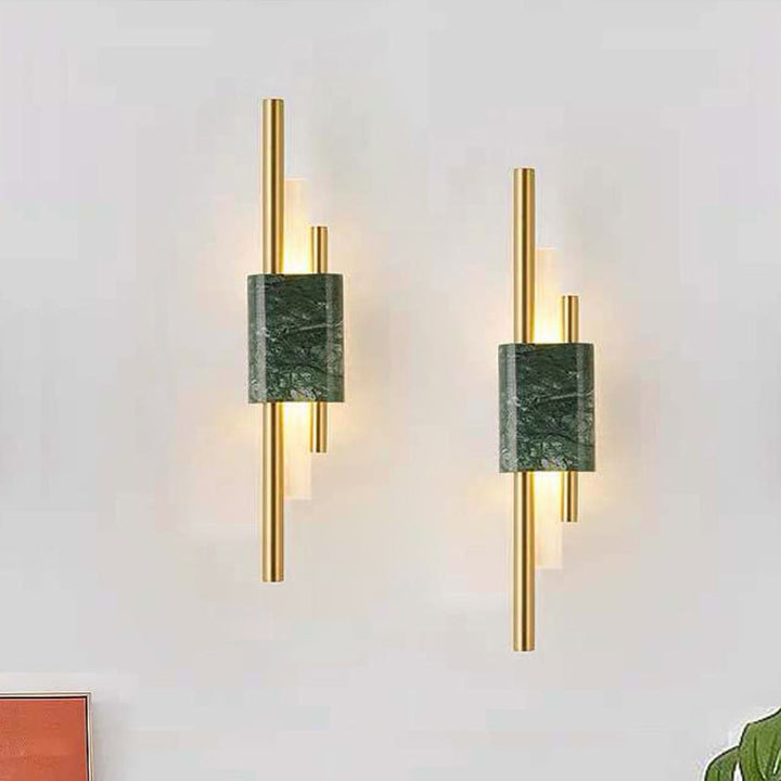 Lisslune | Marble Rectangle Wall Lighting Idea Post Modern LED White/Green Wall Mounted Lamp with Sleek Tube Details in White/Warm Light