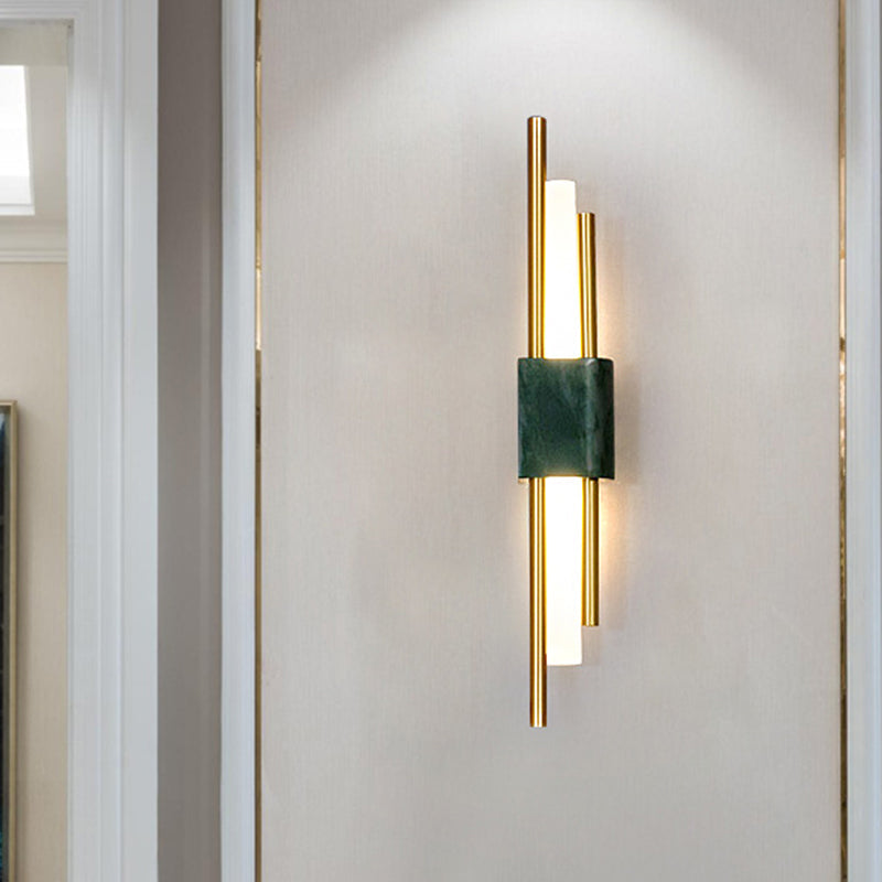 Lisslune | Marble Rectangle Wall Lighting Idea Post Modern LED White/Green Wall Mounted Lamp with Sleek Tube Details in White/Warm Light