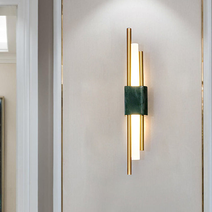 Lisslune | Marble Rectangle Wall Lighting Idea Post Modern LED White/Green Wall Mounted Lamp with Sleek Tube Details in White/Warm Light