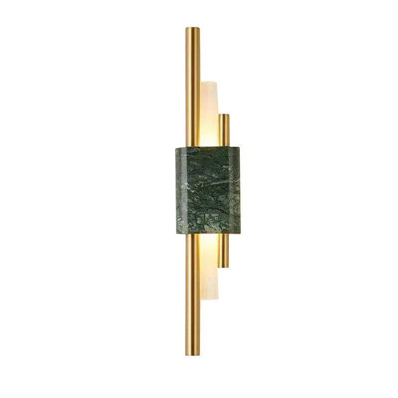 Lisslune | Marble Rectangle Wall Lighting Idea Post Modern LED White/Green Wall Mounted Lamp with Sleek Tube Details in White/Warm Light