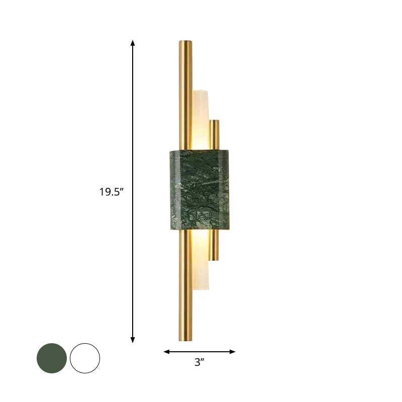 Lisslune | Marble Rectangle Wall Lighting Idea Post Modern LED White/Green Wall Mounted Lamp with Sleek Tube Details in White/Warm Light