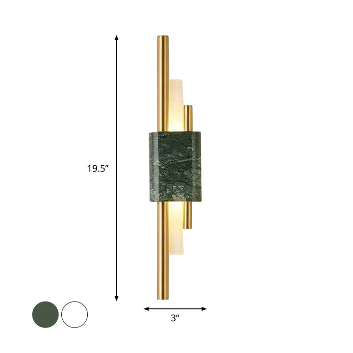 Lisslune | Marble Rectangle Wall Lighting Idea Post Modern LED White/Green Wall Mounted Lamp with Sleek Tube Details in White/Warm Light
