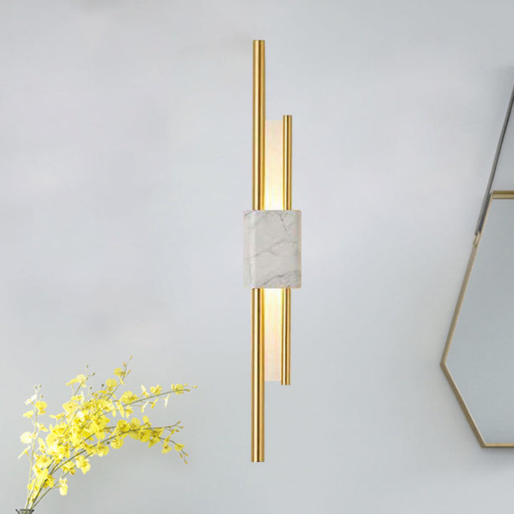 Lisslune | Marble Rectangle Wall Lighting Idea Post Modern LED White/Green Wall Mounted Lamp with Sleek Tube Details in White/Warm Light