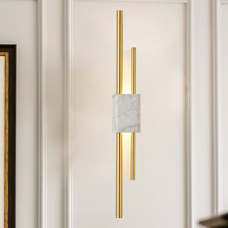 Lisslune | Marble Rectangle Wall Lighting Idea Post Modern LED White/Green Wall Mounted Lamp with Sleek Tube Details in White/Warm Light