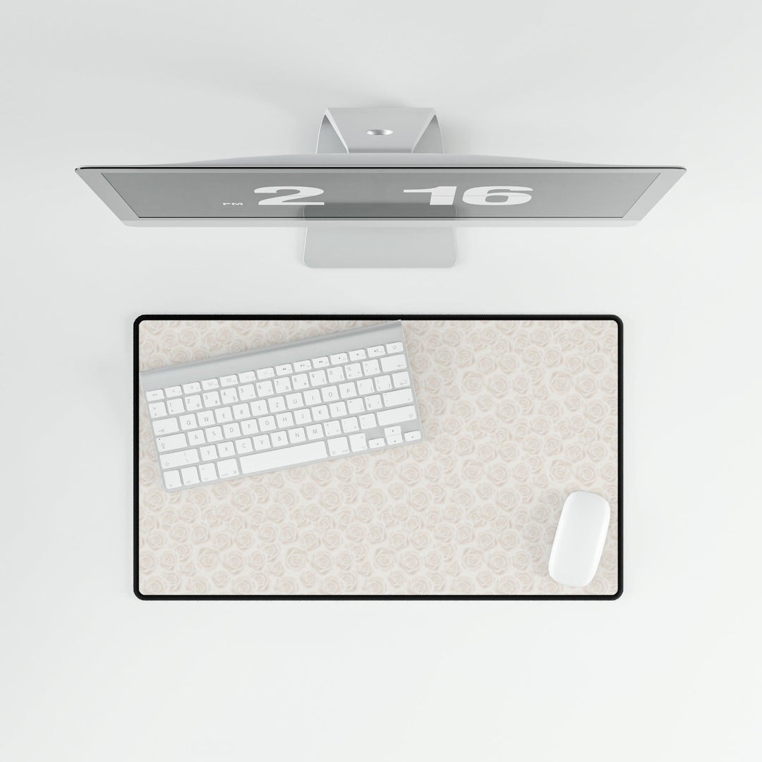 Lisslune | Opulent White Rose Desk Pad - Elegant Workspace Essential with a Touch of Luxury