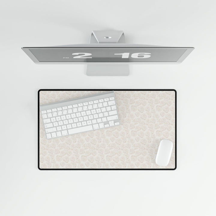 Lisslune | Opulent White Rose Desk Pad - Elegant Workspace Essential with a Touch of Luxury