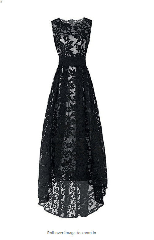 Women's lace maxi dress with elegant long overlay and floral details Lisslune