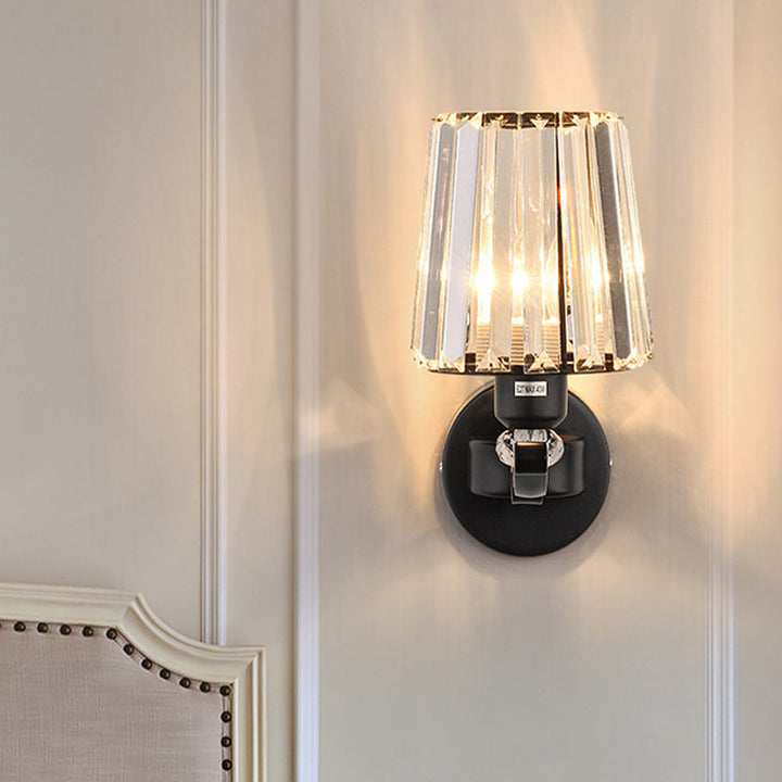 Lisslune | 1/2-Pear Tapered Wall Light Modern Black Crystal Block Wall Light for the Living Room
