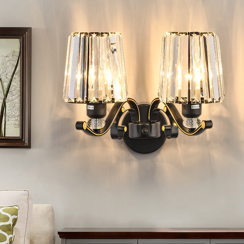 Lisslune | 1/2-Pear Tapered Wall Light Modern Black Crystal Block Wall Light for the Living Room