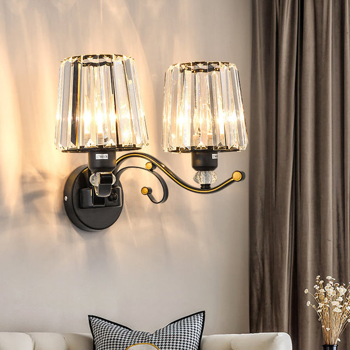 Lisslune | 1/2-Pear Tapered Wall Light Modern Black Crystal Block Wall Light for the Living Room