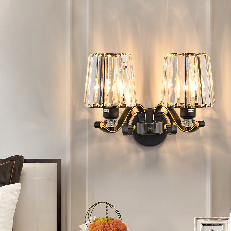 Lisslune | 1/2-Pear Tapered Wall Light Modern Black Crystal Block Wall Light for the Living Room