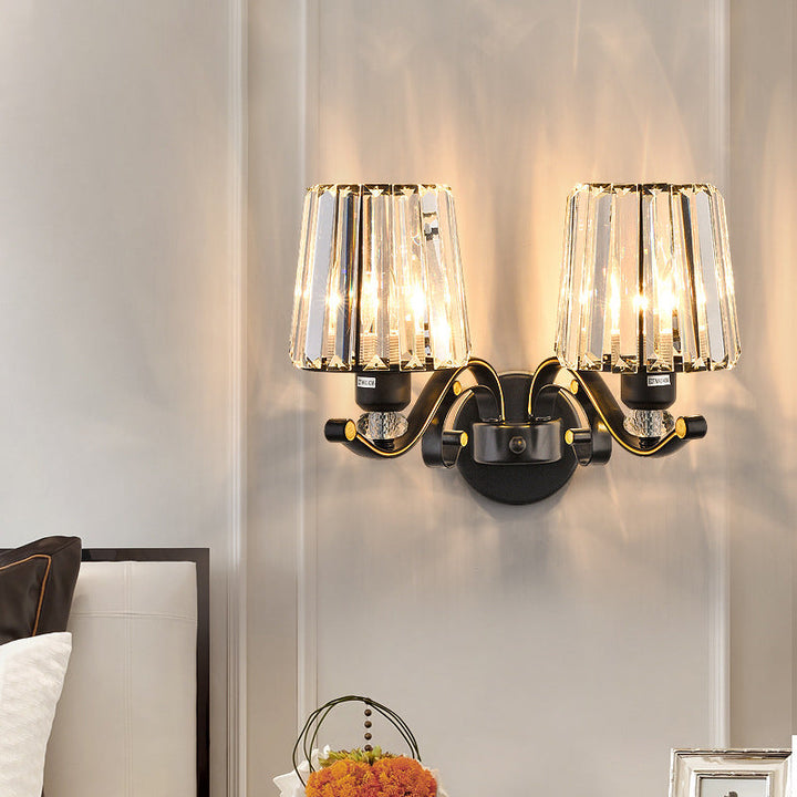Lisslune | 1/2-Pear Tapered Wall Light Modern Black Crystal Block Wall Light for the Living Room