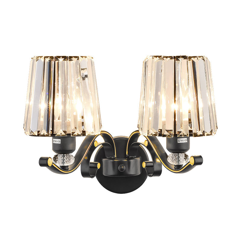 Lisslune | 1/2-Pear Tapered Wall Light Modern Black Crystal Block Wall Light for the Living Room