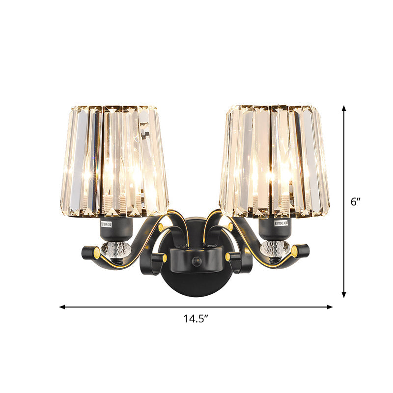 Lisslune | 1/2-Pear Tapered Wall Light Modern Black Crystal Block Wall Light for the Living Room