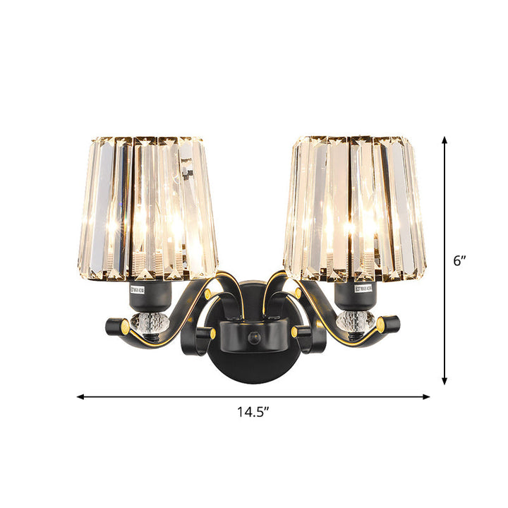 Lisslune | 1/2-Pear Tapered Wall Light Modern Black Crystal Block Wall Light for the Living Room