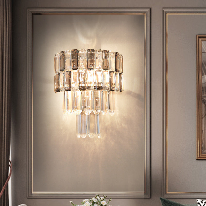 Lisslune | Stacked Smoke Gray Crystal Wall Lamp Modernism 2 Lamps Living Room Wall Mounted Lighting Fixture