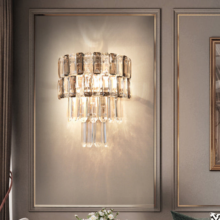 Lisslune | Stacked Smoke Gray Crystal Wall Lamp Modernism 2 Lamps Living Room Wall Mounted Lighting Fixture