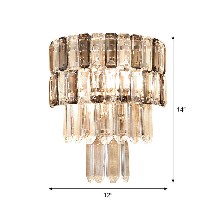 Lisslune | Stacked Smoke Gray Crystal Wall Lamp Modernism 2 Lamps Living Room Wall Mounted Lighting Fixture