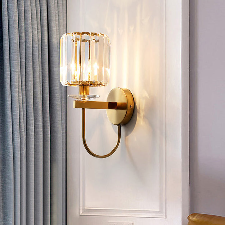 Skørter | Crystal Column Wall Light Modernism 1 Bulb Living Room Wall Light in Gold with Goose Kitchen Arm