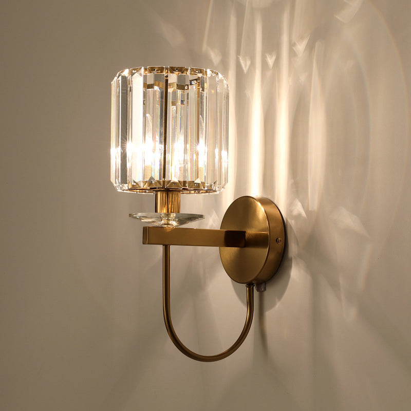 Skørter | Crystal Column Wall Light Modernism 1 Bulb Living Room Wall Light in Gold with Goose Kitchen Arm