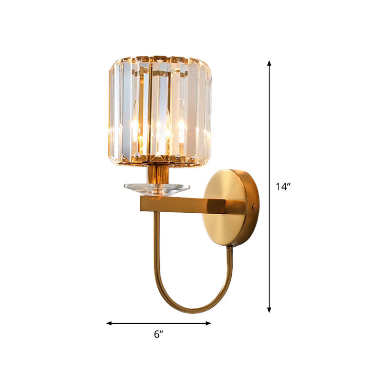 Skørter | Crystal Column Wall Light Modernism 1 Bulb Living Room Wall Light in Gold with Goose Kitchen Arm