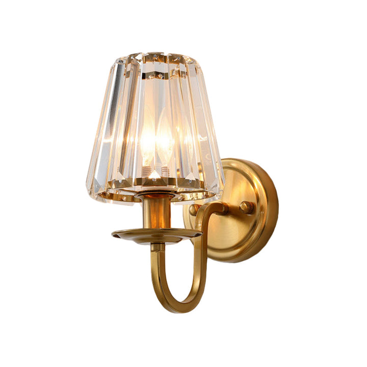 Skørter | Modern Cone Wall Lamp 1 Head K9 Crystal Wall Lamp in Gold with Curved Arm