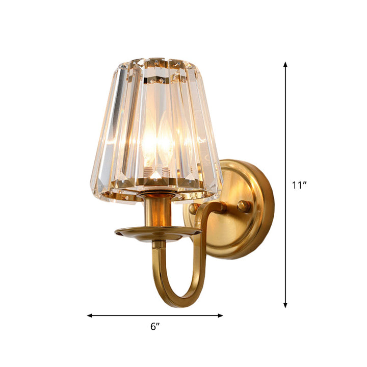 Skørter | Modern Cone Wall Lamp 1 Head K9 Crystal Wall Lamp in Gold with Curved Arm