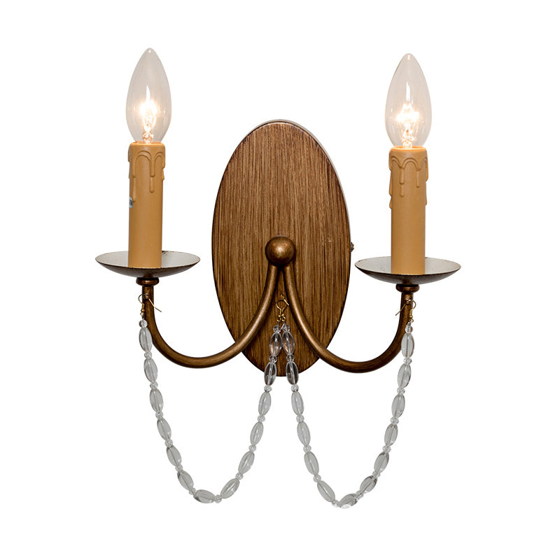 Skørter | Wooden candle wall lamp light rustic crystal beads 2 lights hallway wall mount lamp