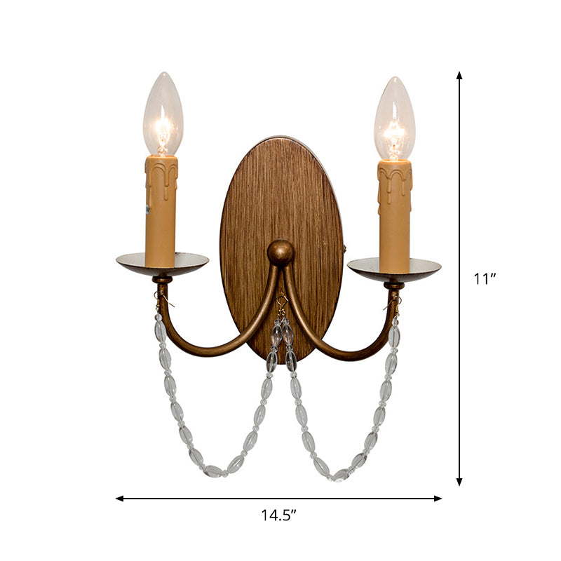 Skørter | Wooden candle wall lamp light rustic crystal beads 2 lights hallway wall mount lamp